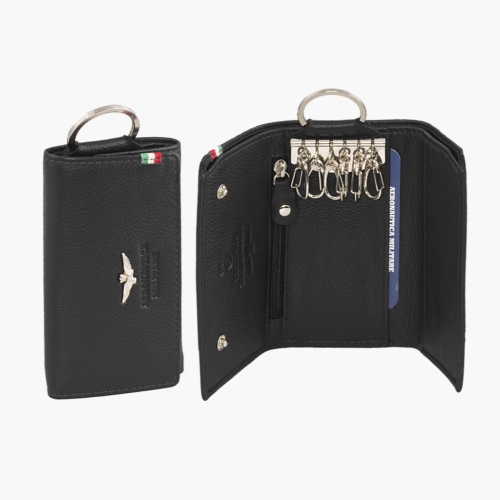 Portachiavi in pelle con porta banconote e portaspicci