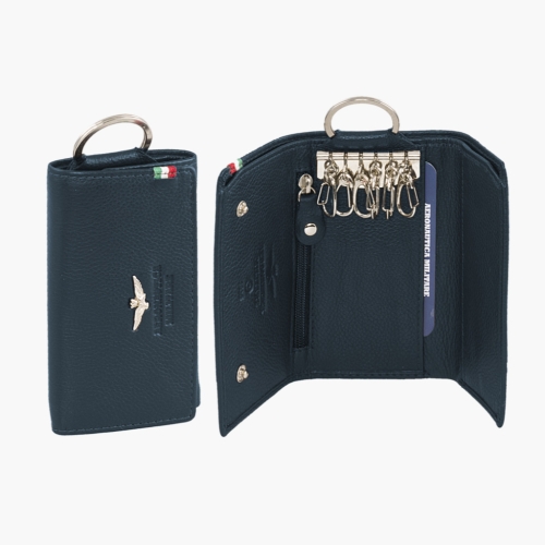 Portachiavi in pelle con porta banconote e portaspicci