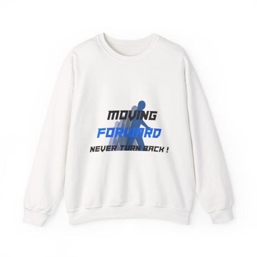 MARCHELAB Felpa con girocollo unisex Bianca e azzurra- &quot;Moving Forward, Never Turn Back!&quot;