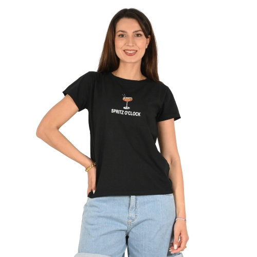 identiko bis t-shirt donna nero SPRITZ O'CLOCK