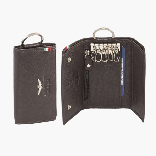 Portachiavi in pelle con porta banconote e portaspicci