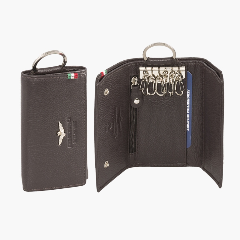 Portachiavi in pelle con porta banconote e portaspicci